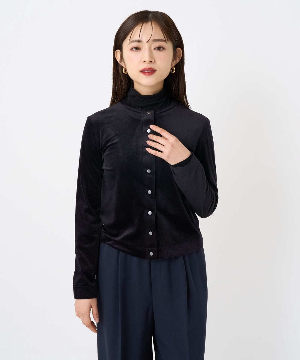 F6CAD16200 MICHEL KLEIN(小さいサイズ)(メゾン ドゥ サンク) [小さいサイズ]シアーベロアクルーネックカーディガン ダークグレー