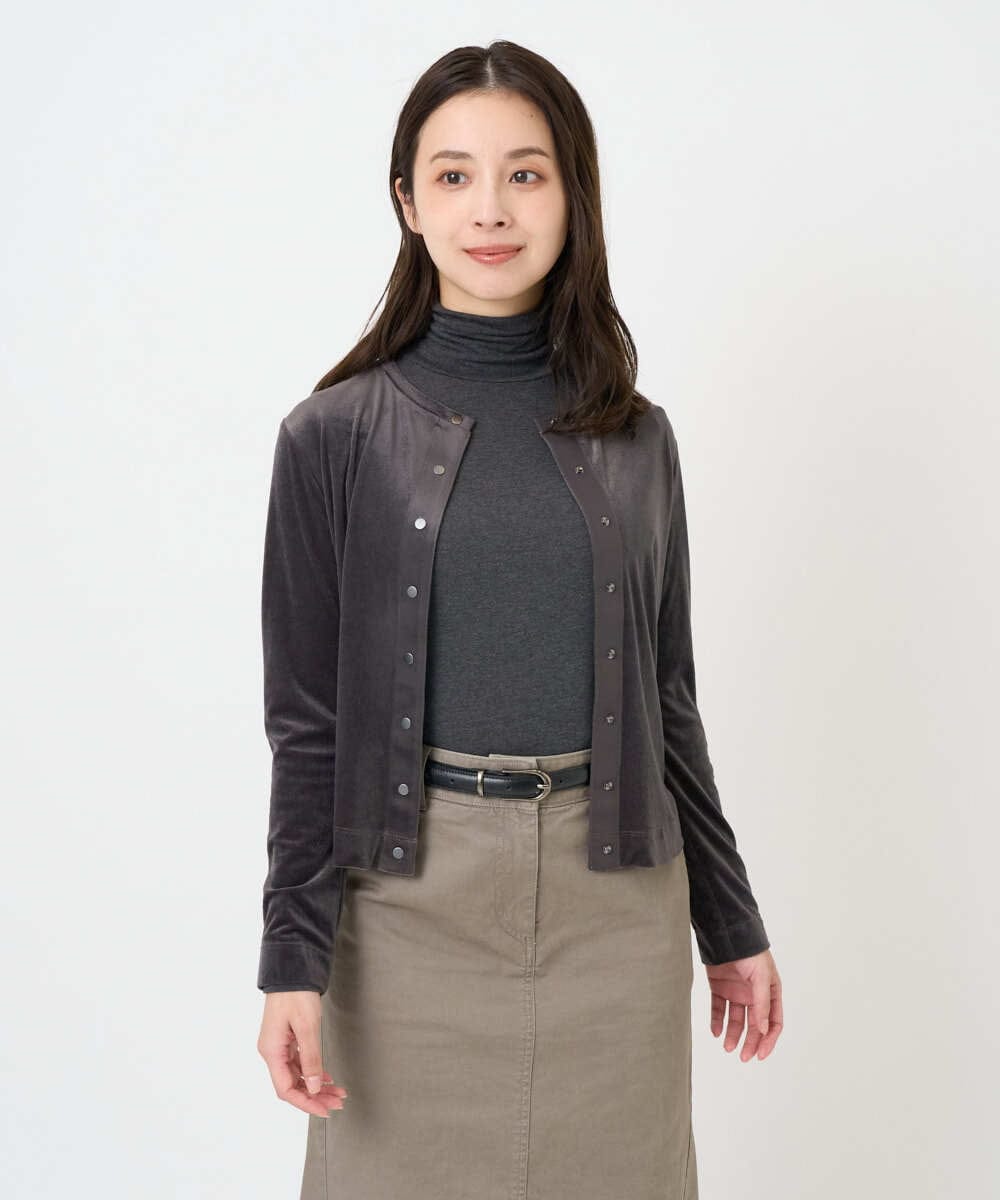 F6CAD16200 MICHEL KLEIN(小さいサイズ)(メゾン ドゥ サンク) [小さいサイズ]シアーベロアクルーネックカーディガン ダークグレー