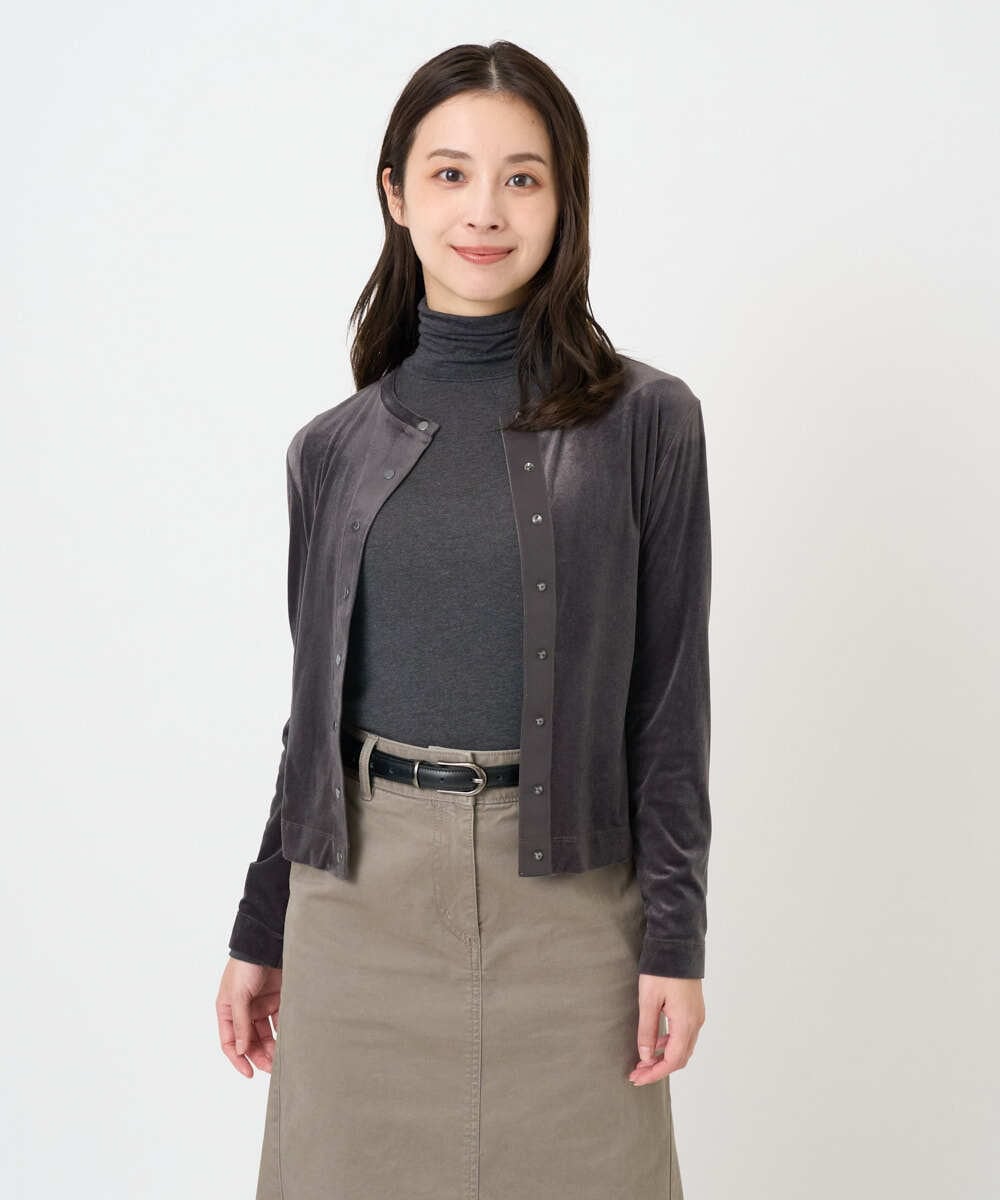 F6CAD16200 MICHEL KLEIN(小さいサイズ)(メゾン ドゥ サンク) [小さいサイズ]シアーベロアクルーネックカーディガン ダークグレー