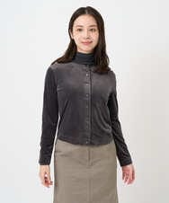 F6CAD16200 MICHEL KLEIN(小さいサイズ)(メゾン ドゥ サンク) [小さいサイズ]シアーベロアクルーネックカーディガン ダークグレー