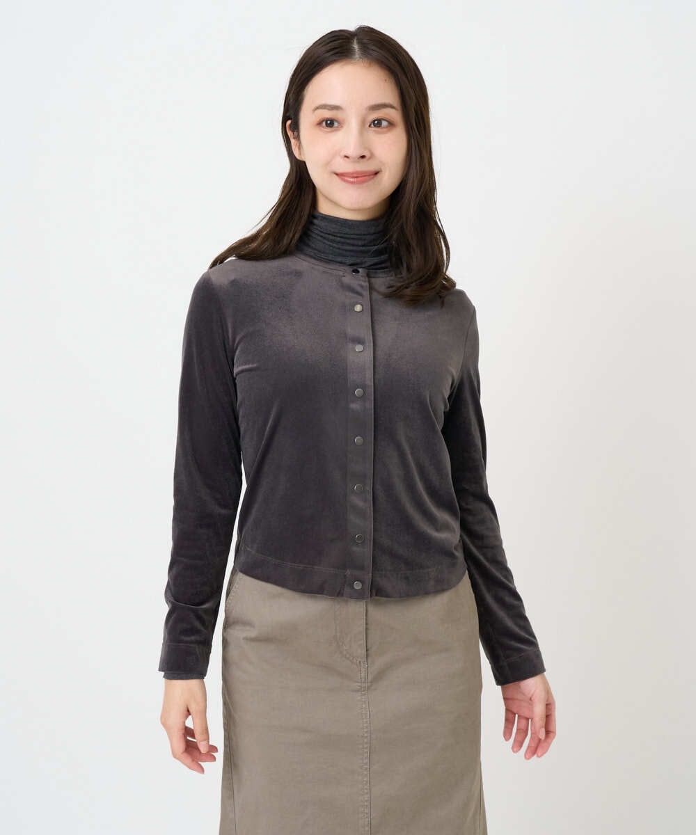 F6CAD16200 MICHEL KLEIN(小さいサイズ)(メゾン ドゥ サンク) [小さいサイズ]シアーベロアクルーネックカーディガン ダークグレー