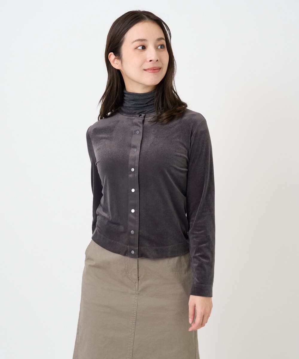 F6CAD16200 MICHEL KLEIN(小さいサイズ)(メゾン ドゥ サンク) [小さいサイズ]シアーベロアクルーネックカーディガン ダークグレー