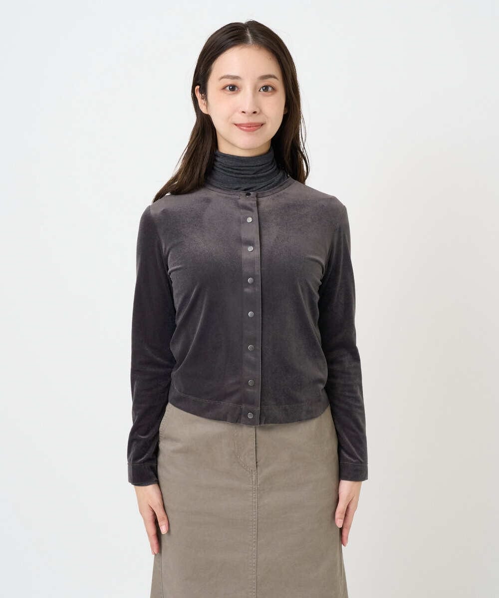 F6CAD16200 MICHEL KLEIN(小さいサイズ)(メゾン ドゥ サンク) [小さいサイズ]シアーベロアクルーネックカーディガン ダークグレー