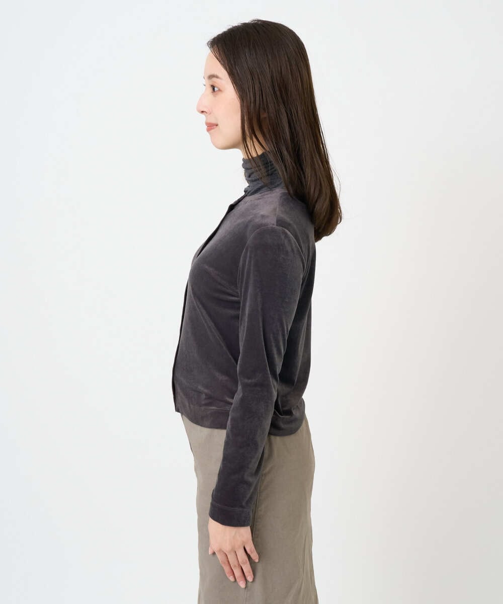 F6CAD16200 MICHEL KLEIN(小さいサイズ)(メゾン ドゥ サンク) [小さいサイズ]シアーベロアクルーネックカーディガン ダークグレー