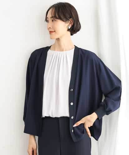 F6CJD31190 MICHEL KLEIN(小さいサイズ) 布帛ドッキングVネックカーディガン