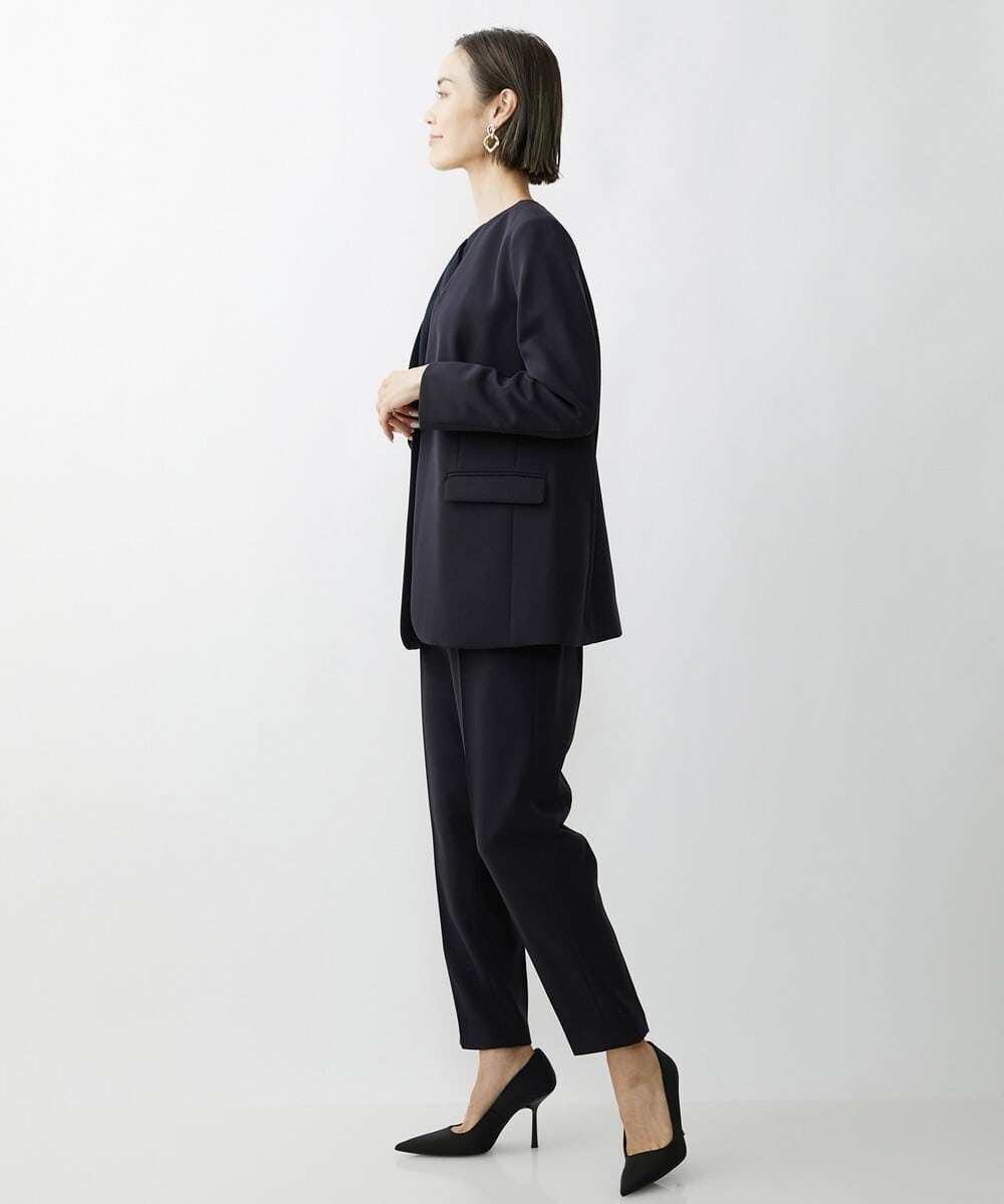 F6DAV35360 MICHEL KLEIN(小さいサイズ)(メゾン ドゥ サンク) [小さいサイズ]ストレッチツイルノーカラージャケット（総裏）/セットアップ対応 ネイビー(57)