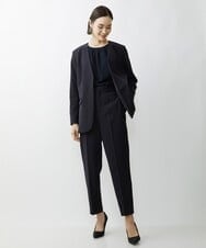 F6DAV35360 MICHEL KLEIN(小さいサイズ)(メゾン ドゥ サンク) [小さいサイズ]ストレッチツイルノーカラージャケット（総裏）/セットアップ対応 ネイビー(57)