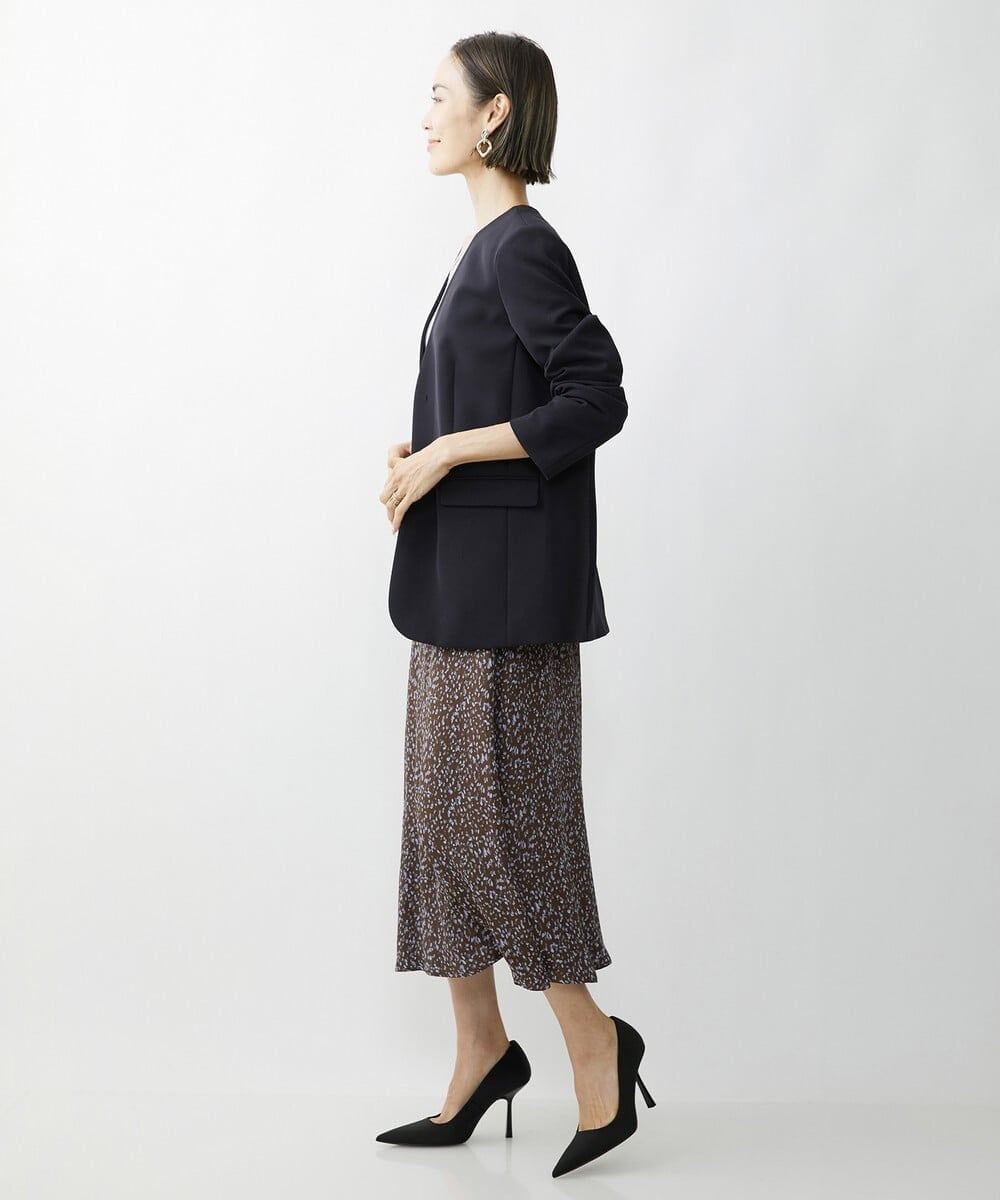 F6DAV35360 MICHEL KLEIN(小さいサイズ)(メゾン ドゥ サンク) [小さいサイズ]ストレッチツイルノーカラージャケット（総裏）/セットアップ対応 ネイビー(57)