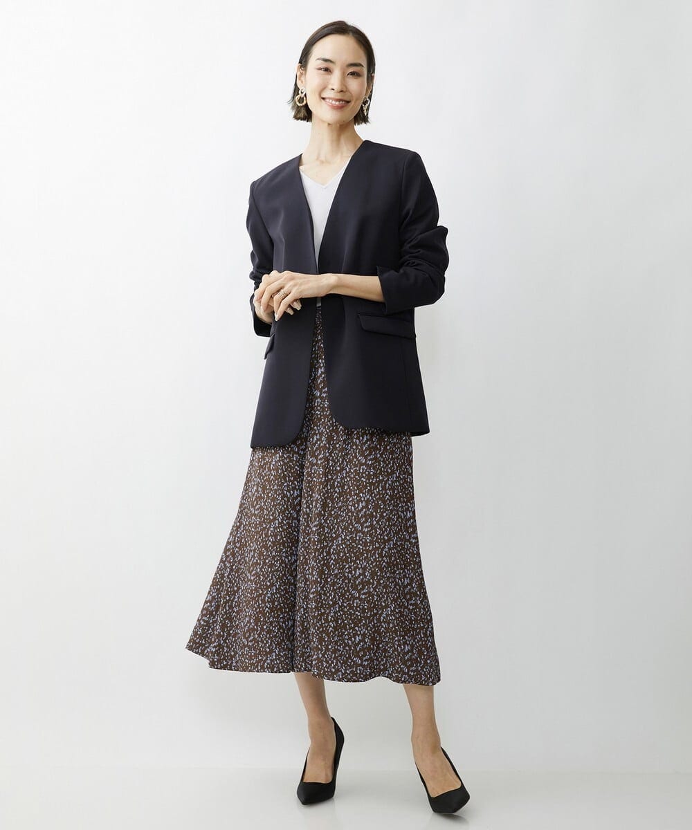 F6DAV35360 MICHEL KLEIN(小さいサイズ)(メゾン ドゥ サンク) [小さいサイズ]ストレッチツイルノーカラージャケット（総裏）/セットアップ対応 ネイビー(57)