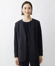 F6DAV35360 MICHEL KLEIN(小さいサイズ)(メゾン ドゥ サンク) [小さいサイズ]ストレッチツイルノーカラージャケット（総裏）/セットアップ対応 ネイビー(57)