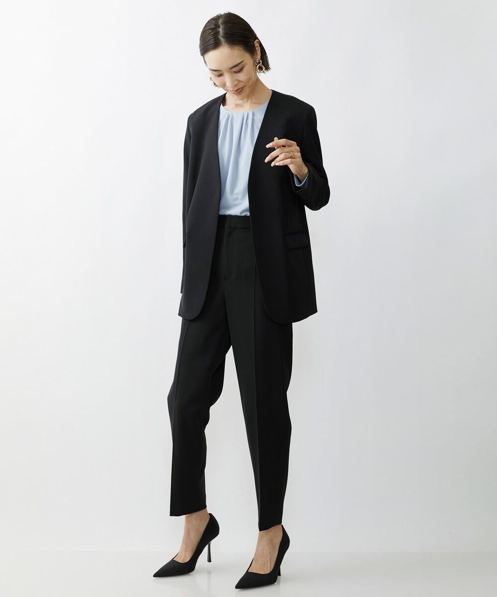 F6DAV35360 MICHEL KLEIN(小さいサイズ)(メゾン ドゥ サンク) [小さいサイズ]ストレッチツイルノーカラージャケット（総裏）/セットアップ対応 ネイビー(57)