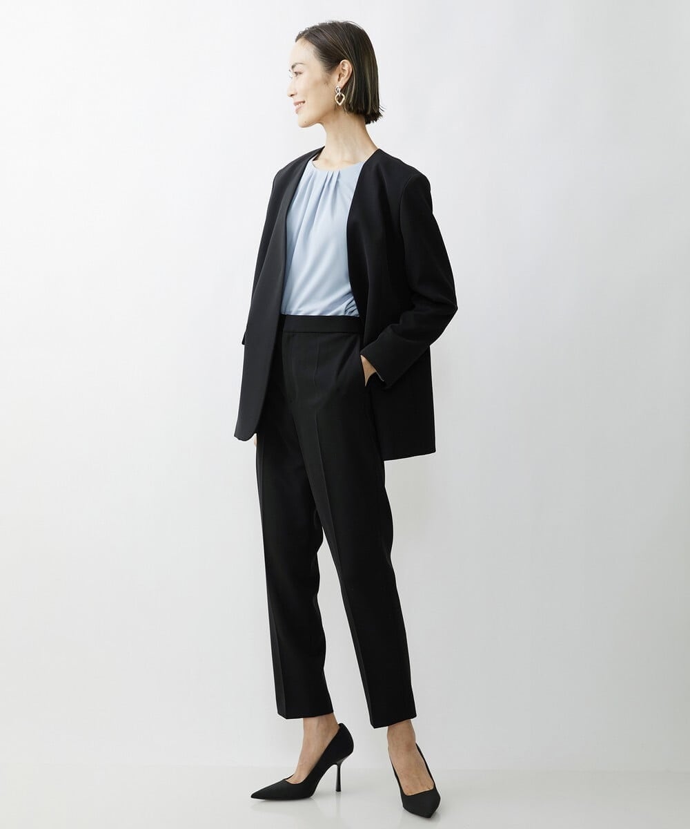 F6DAV35360 MICHEL KLEIN(小さいサイズ)(メゾン ドゥ サンク) [小さいサイズ]ストレッチツイルノーカラージャケット（総裏）/セットアップ対応 ネイビー(57)