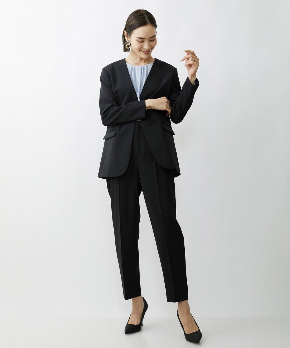 F6DAV35360 MICHEL KLEIN(小さいサイズ)(メゾン ドゥ サンク) [小さいサイズ]ストレッチツイルノーカラージャケット（総裏）/セットアップ対応 ネイビー(57)