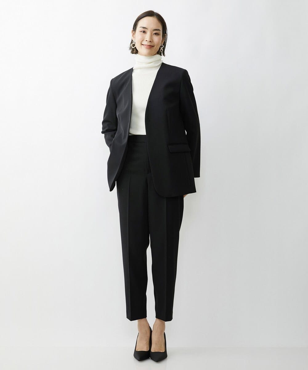 F6DAV35360 MICHEL KLEIN(小さいサイズ)(メゾン ドゥ サンク) [小さいサイズ]ストレッチツイルノーカラージャケット（総裏）/セットアップ対応 ネイビー(57)