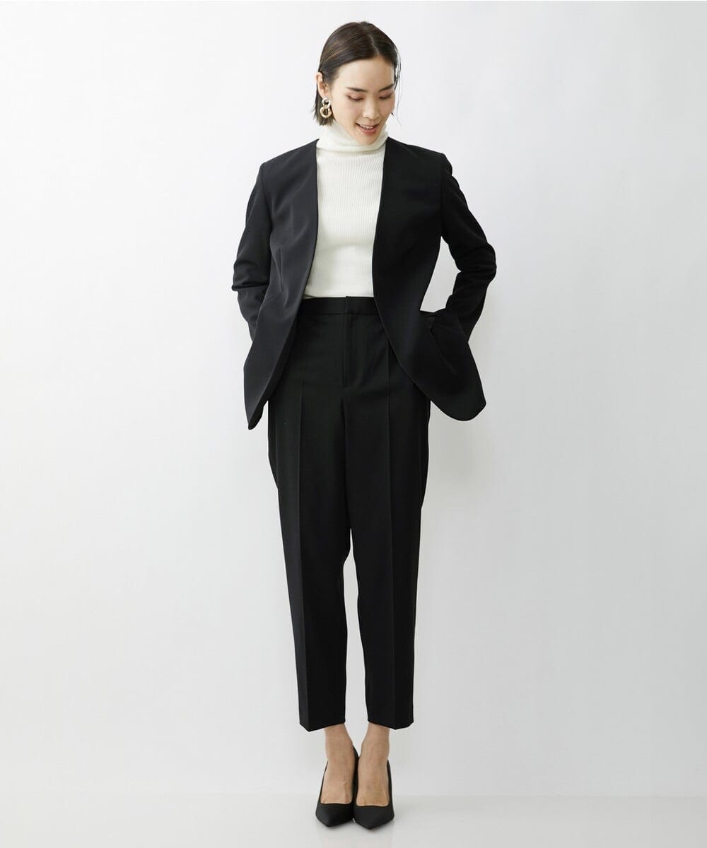 F6DAV35360 MICHEL KLEIN(小さいサイズ)(メゾン ドゥ サンク) [小さいサイズ]ストレッチツイルノーカラージャケット（総裏）/セットアップ対応 ネイビー(57)