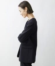 F6DAV35360 MICHEL KLEIN(小さいサイズ)(メゾン ドゥ サンク) [小さいサイズ]ストレッチツイルノーカラージャケット（総裏）/セットアップ対応 ネイビー(57)