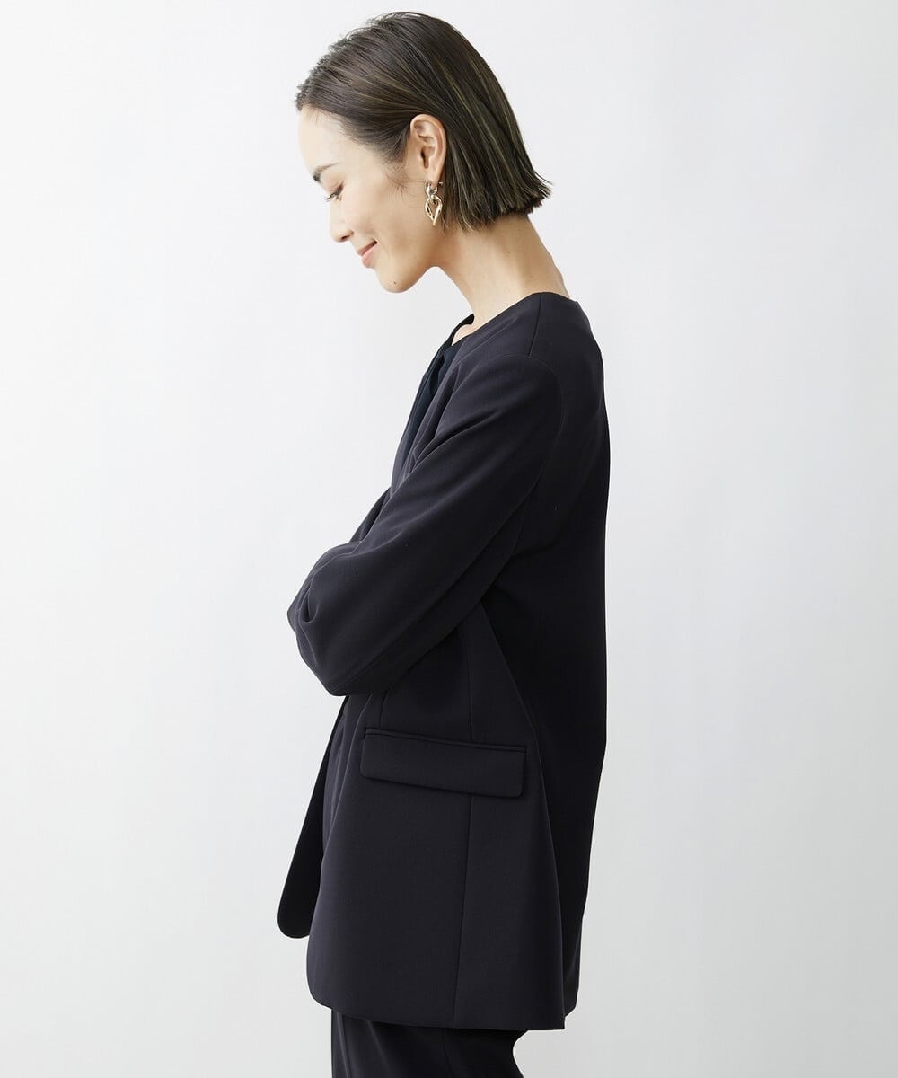 F6DAV35360 MICHEL KLEIN(小さいサイズ)(メゾン ドゥ サンク) [小さいサイズ]ストレッチツイルノーカラージャケット（総裏）/セットアップ対応 ネイビー(57)