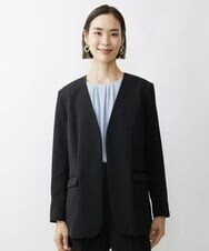 F6DAV35360 MICHEL KLEIN(小さいサイズ)(メゾン ドゥ サンク) [小さいサイズ]ストレッチツイルノーカラージャケット（総裏）/セットアップ対応 ネイビー(57)