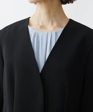 F6DAV35360 MICHEL KLEIN(小さいサイズ)(メゾン ドゥ サンク) [小さいサイズ]ストレッチツイルノーカラージャケット（総裏）/セットアップ対応 ネイビー(57)