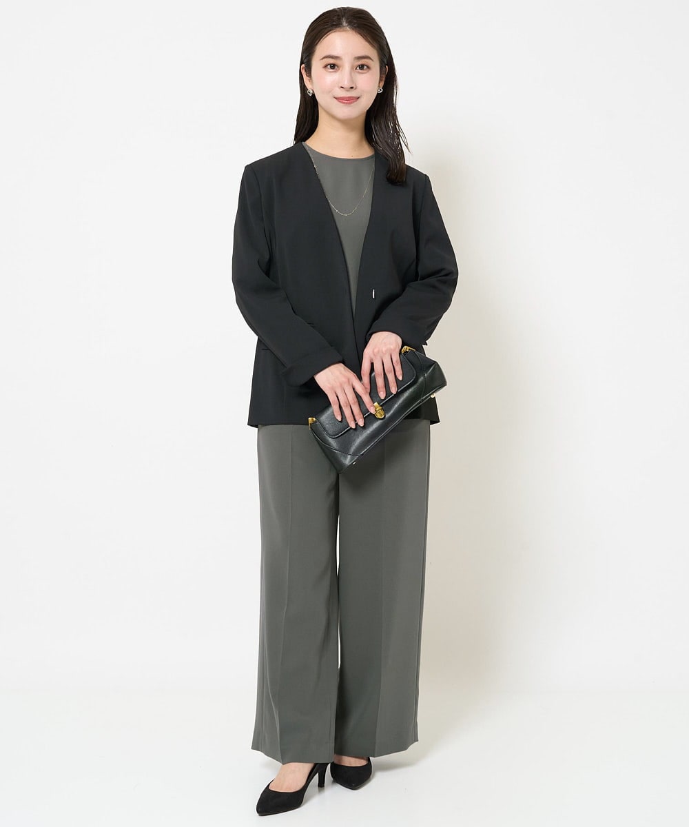 F6DDA04360 MICHEL KLEIN(小さいサイズ)(メゾン ドゥ サンク) [小さいサイズ]ツイルノーカラージャケット(多機能素材/セットアップ対応/洗える) ブラック