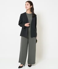 F6DDA04360 MICHEL KLEIN(小さいサイズ)(メゾン ドゥ サンク) [小さいサイズ]ツイルノーカラージャケット(多機能素材/セットアップ対応/洗える) ブラック
