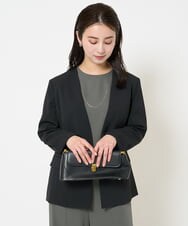 F6DDA04360 MICHEL KLEIN(小さいサイズ)(メゾン ドゥ サンク) [小さいサイズ]ツイルノーカラージャケット(多機能素材/セットアップ対応/洗える) ブラック