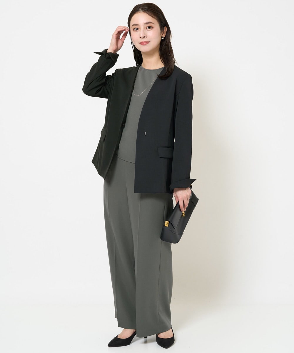 F6DDA04360 MICHEL KLEIN(小さいサイズ)(メゾン ドゥ サンク) [小さいサイズ]ツイルノーカラージャケット(多機能素材/セットアップ対応/洗える) ブラック