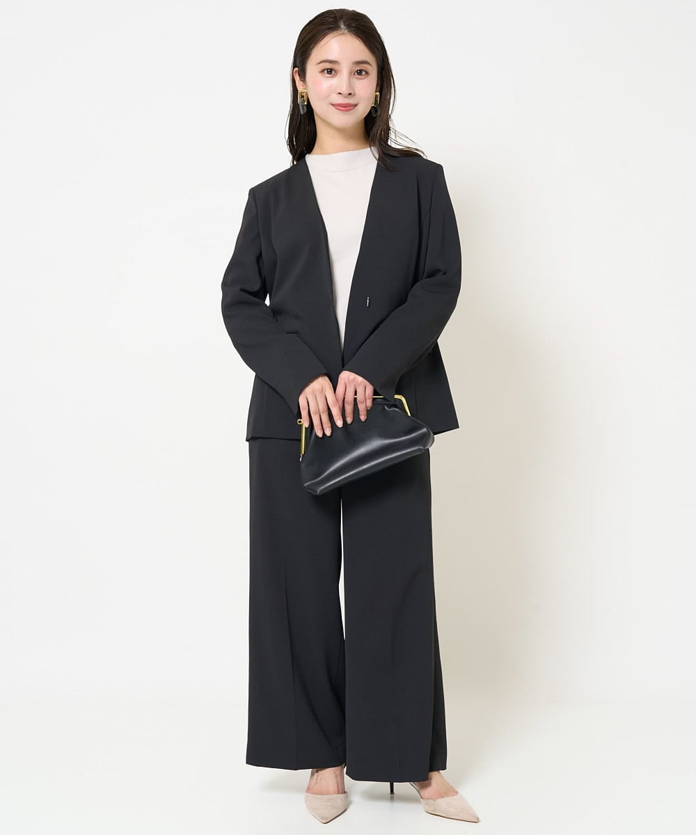 F6DDA04360 MICHEL KLEIN(小さいサイズ)(メゾン ドゥ サンク) [小さいサイズ]ツイルノーカラージャケット(多機能素材/セットアップ対応/洗える) ブラック