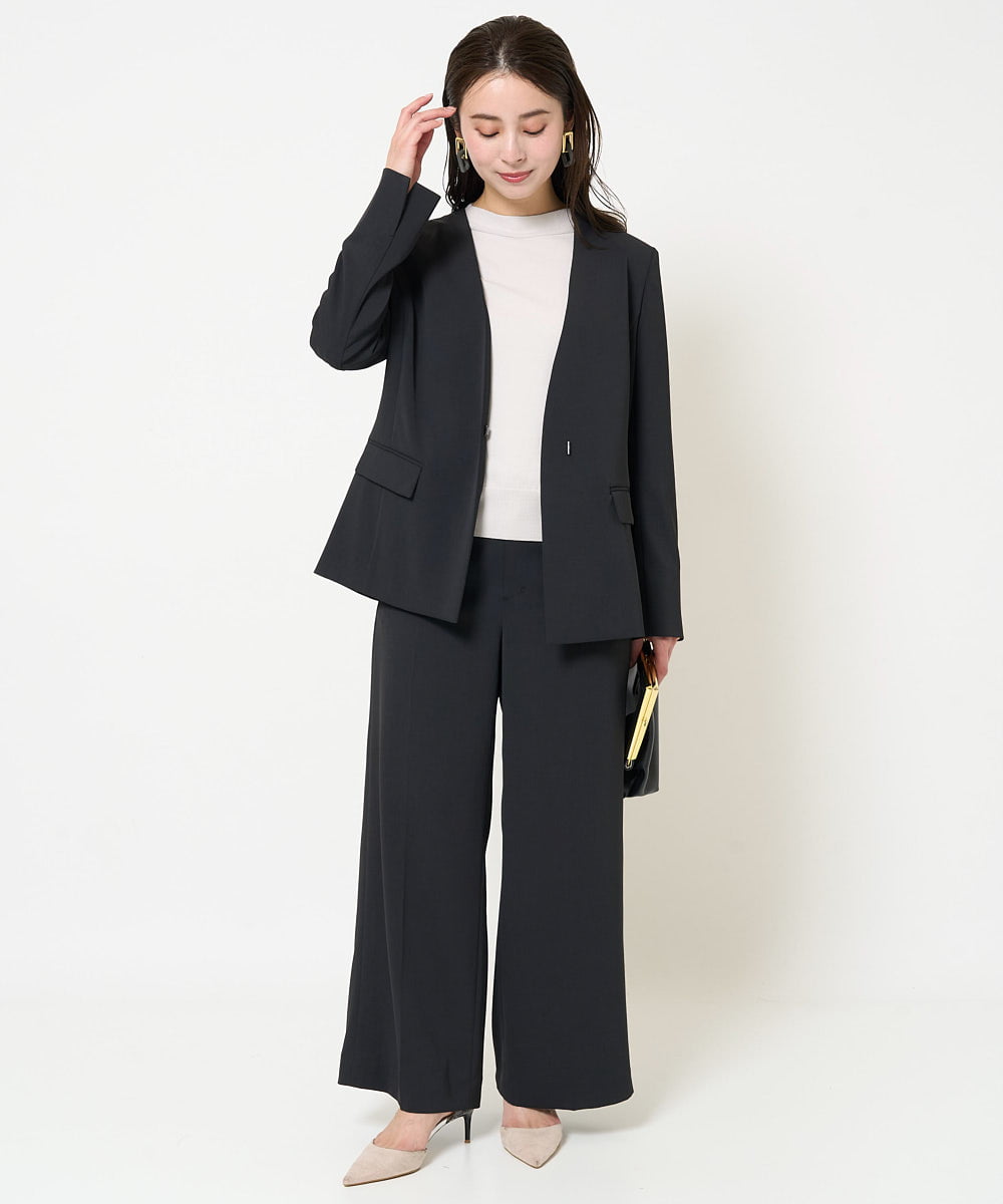 F6DDA04360 MICHEL KLEIN(小さいサイズ)(メゾン ドゥ サンク) [小さいサイズ]ツイルノーカラージャケット(多機能素材/セットアップ対応/洗える) ブラック