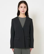 F6DDA04360 MICHEL KLEIN(小さいサイズ)(メゾン ドゥ サンク) [小さいサイズ]ツイルノーカラージャケット(多機能素材/セットアップ対応/洗える) ブラック