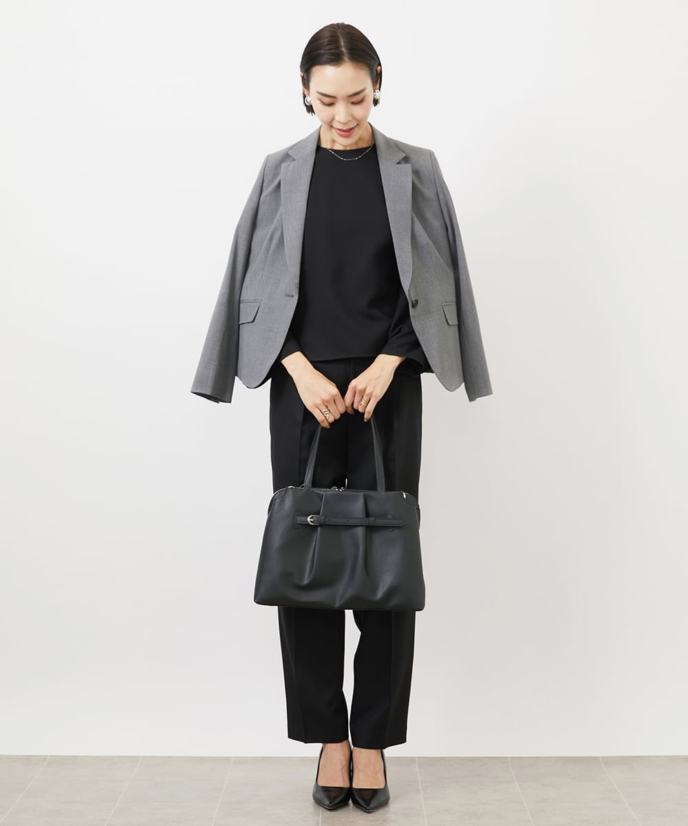 F6DDA06380 MICHEL KLEIN(小さいサイズ)(メゾン ドゥ サンク) [小さいサイズ]ストレッチテーラードジャケット(セットアップ対応/2サイズあり/裏地なし) ネイビー