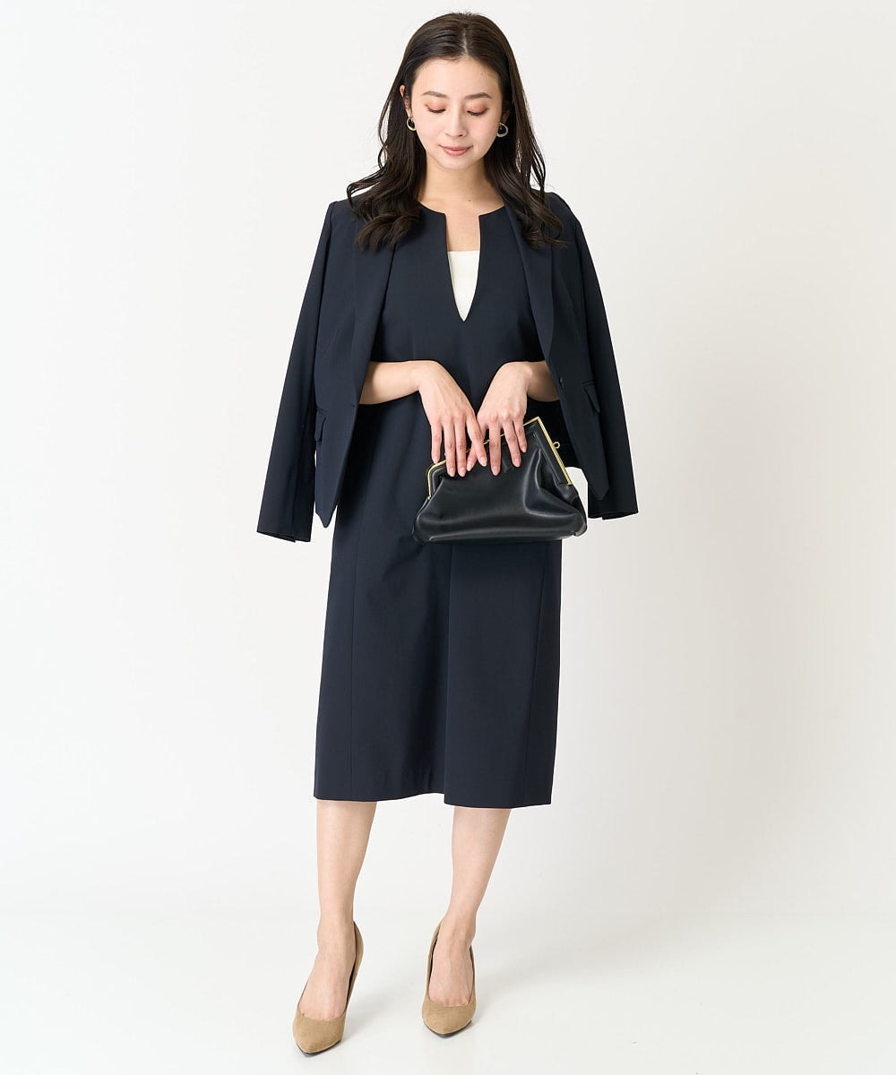 F6DDA06380 MICHEL KLEIN(小さいサイズ)(メゾン ドゥ サンク) [小さいサイズ]ストレッチテーラードジャケット(セットアップ対応/2サイズあり/裏地なし) ネイビー