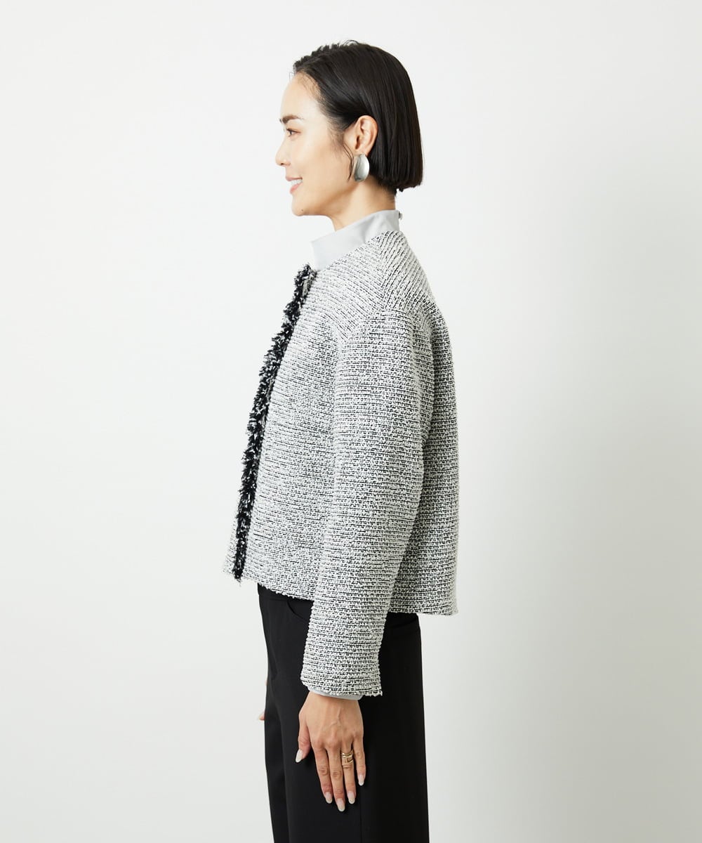 F6DDD02430 MICHEL KLEIN(小さいサイズ)(メゾン ドゥ サンク) [小さいサイズ]ファンシーツイードショートジャケット ネイビー