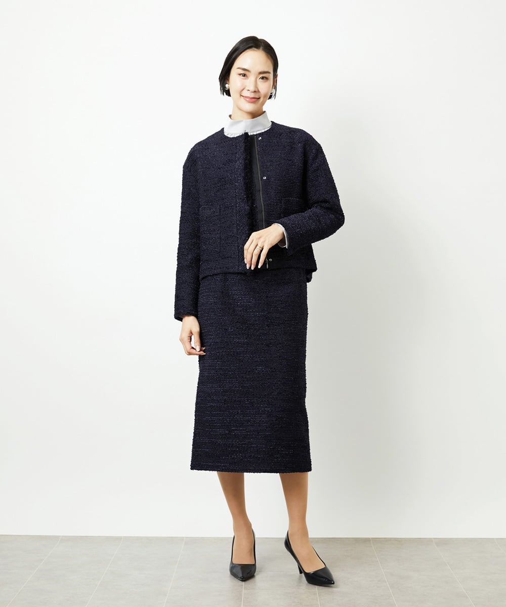 F6DDD02430 MICHEL KLEIN(小さいサイズ)(メゾン ドゥ サンク) [小さいサイズ]ファンシーツイードショートジャケット ネイビー