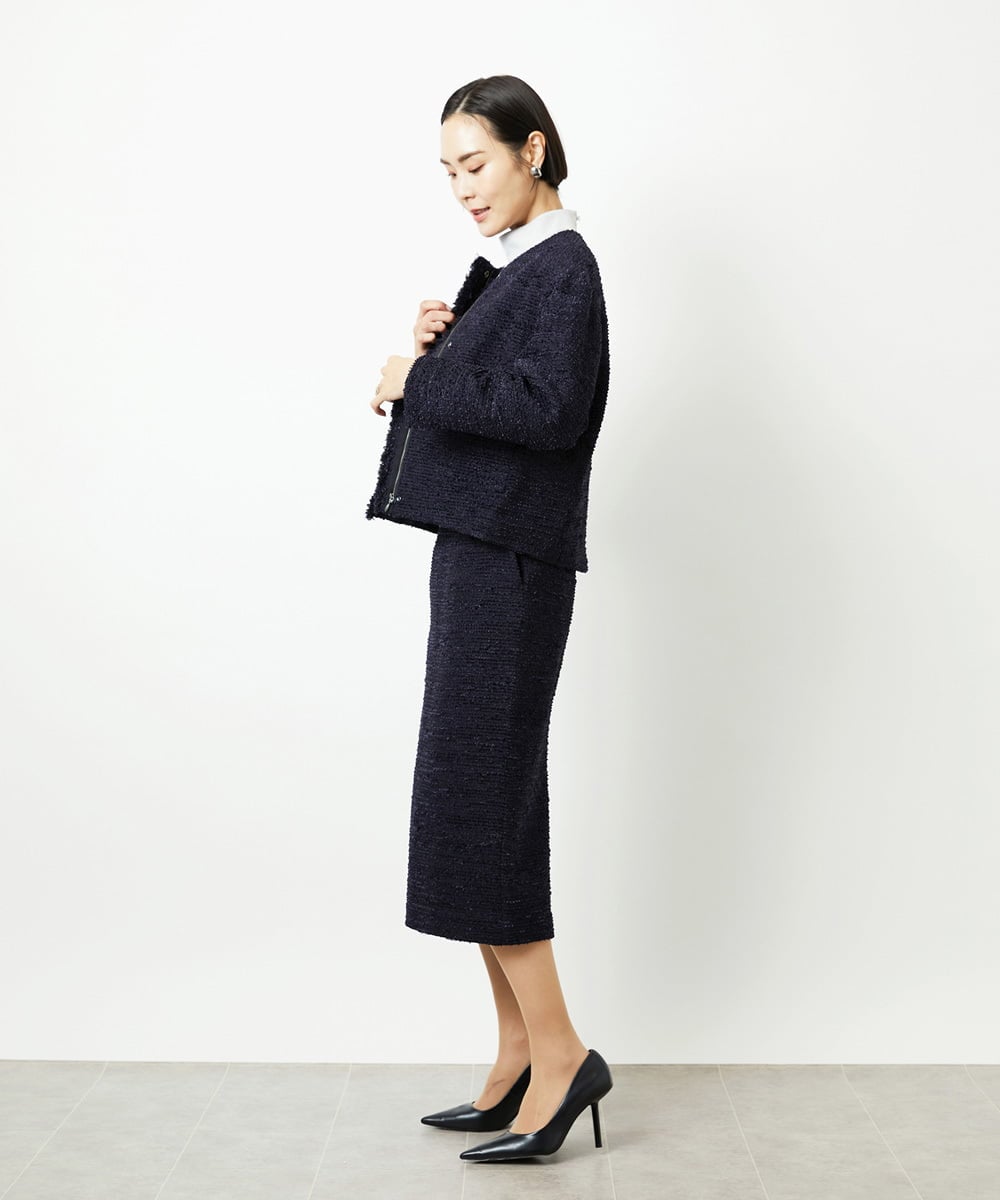 F6DDD02430 MICHEL KLEIN(小さいサイズ)(メゾン ドゥ サンク) [小さいサイズ]ファンシーツイードショートジャケット ネイビー