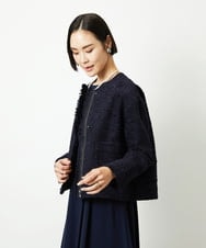 F6DDD02430 MICHEL KLEIN(小さいサイズ)(メゾン ドゥ サンク) [小さいサイズ]ファンシーツイードショートジャケット ネイビー