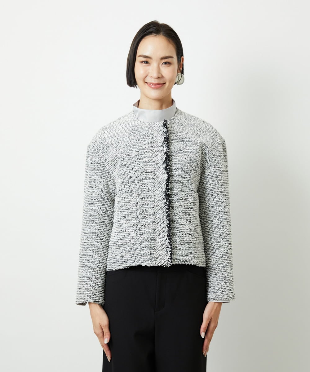 F6DDD02430 MICHEL KLEIN(小さいサイズ)(メゾン ドゥ サンク) [小さいサイズ]ファンシーツイードショートジャケット ネイビー