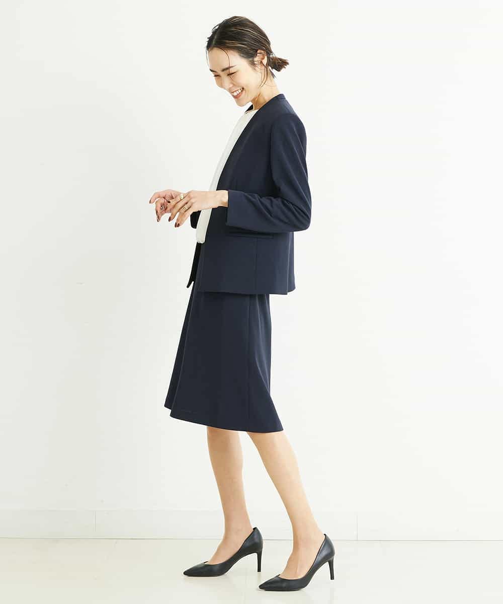 F6DFP02310 MICHEL KLEIN(小さいサイズ)(メゾン ドゥ サンク) 【セットアップ対応/洗える】ノーカラージャケット(小さいサイズ) ネイビー(57)