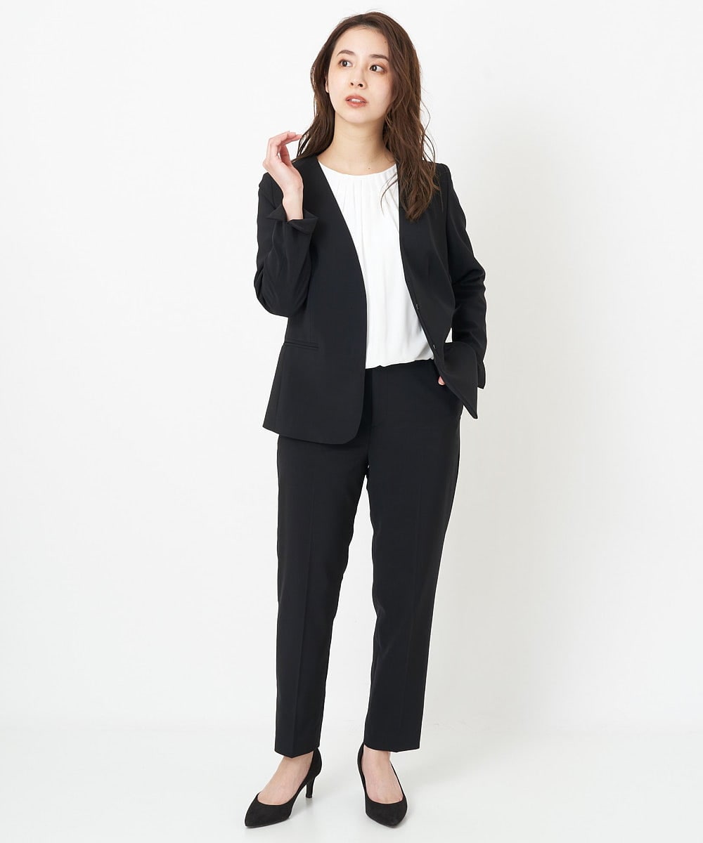 F6DFS19350 MICHEL KLEIN(小さいサイズ)(メゾン ドゥ サンク) [小さいサイズ]ストレッチノーカラージャケット(セットアップ対応) オフホワイト(81)