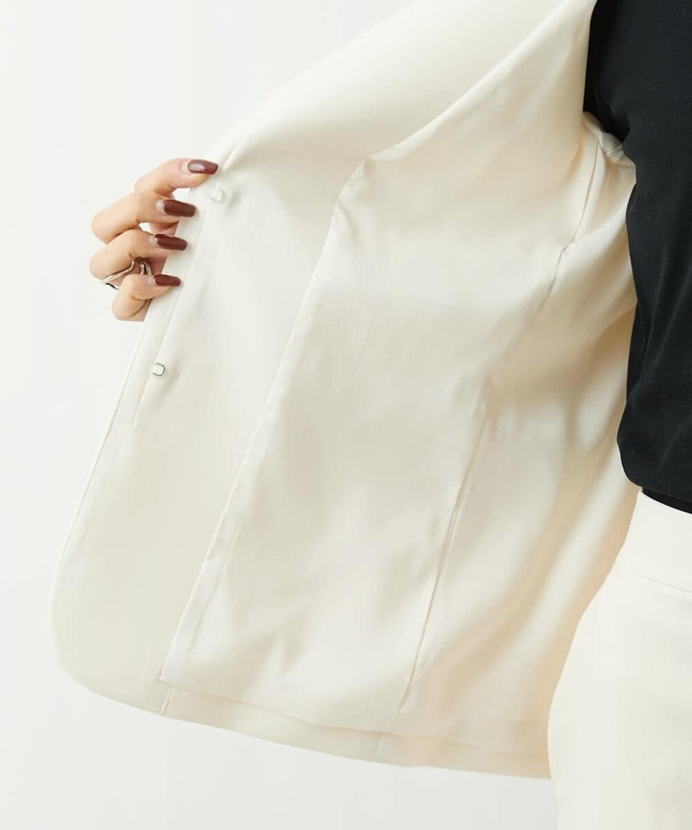 F6DFS19350 MICHEL KLEIN(小さいサイズ)(メゾン ドゥ サンク) [小さいサイズ]ストレッチノーカラージャケット(セットアップ対応) オフホワイト(81)
