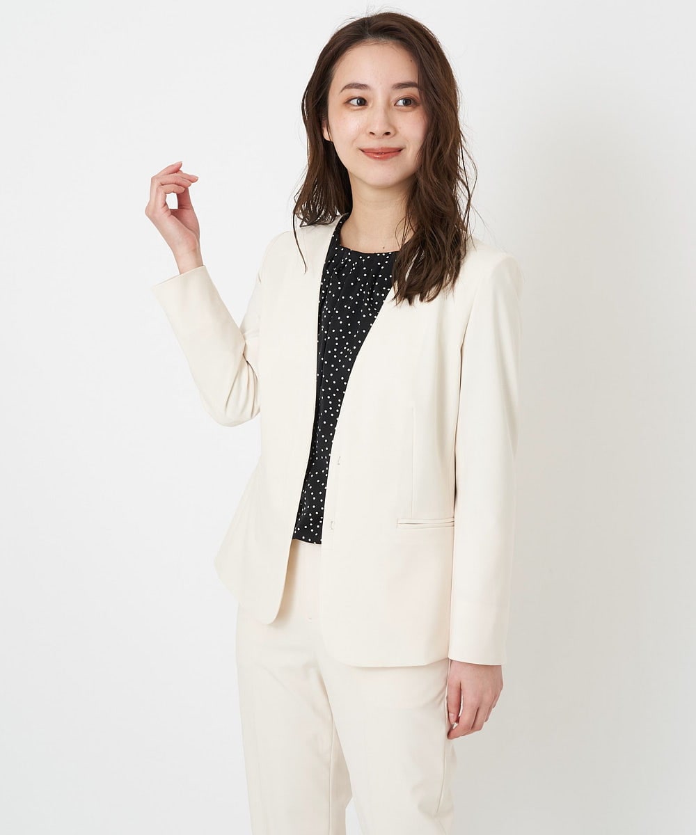 F6DFS19350 MICHEL KLEIN(小さいサイズ)(メゾン ドゥ サンク) [小さいサイズ]ストレッチノーカラージャケット(セットアップ対応) オフホワイト(81)