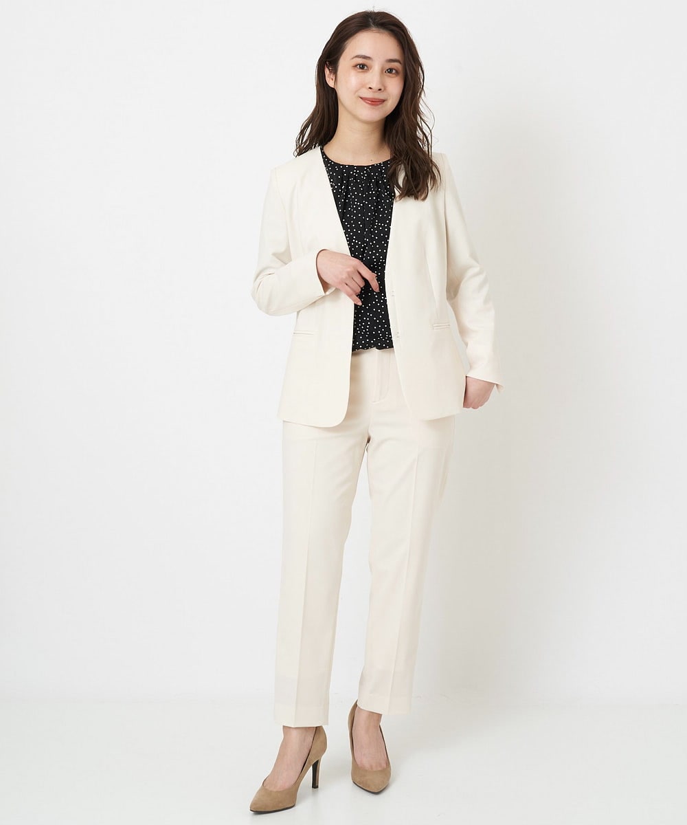 F6DFS19350 MICHEL KLEIN(小さいサイズ)(メゾン ドゥ サンク) [小さいサイズ]ストレッチノーカラージャケット(セットアップ対応) オフホワイト(81)