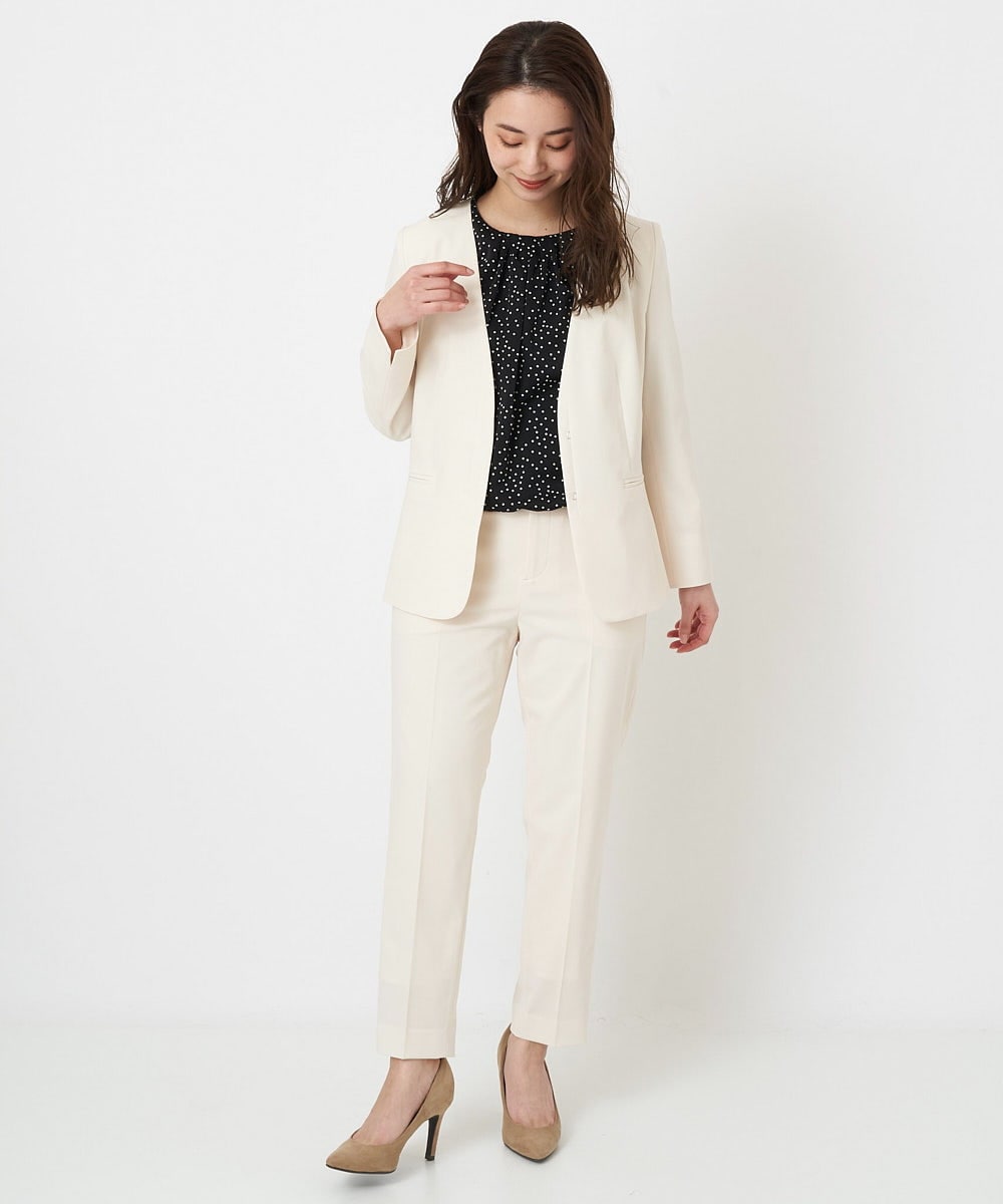F6DFS19350 MICHEL KLEIN(小さいサイズ)(メゾン ドゥ サンク) [小さいサイズ]ストレッチノーカラージャケット(セットアップ対応) オフホワイト(81)