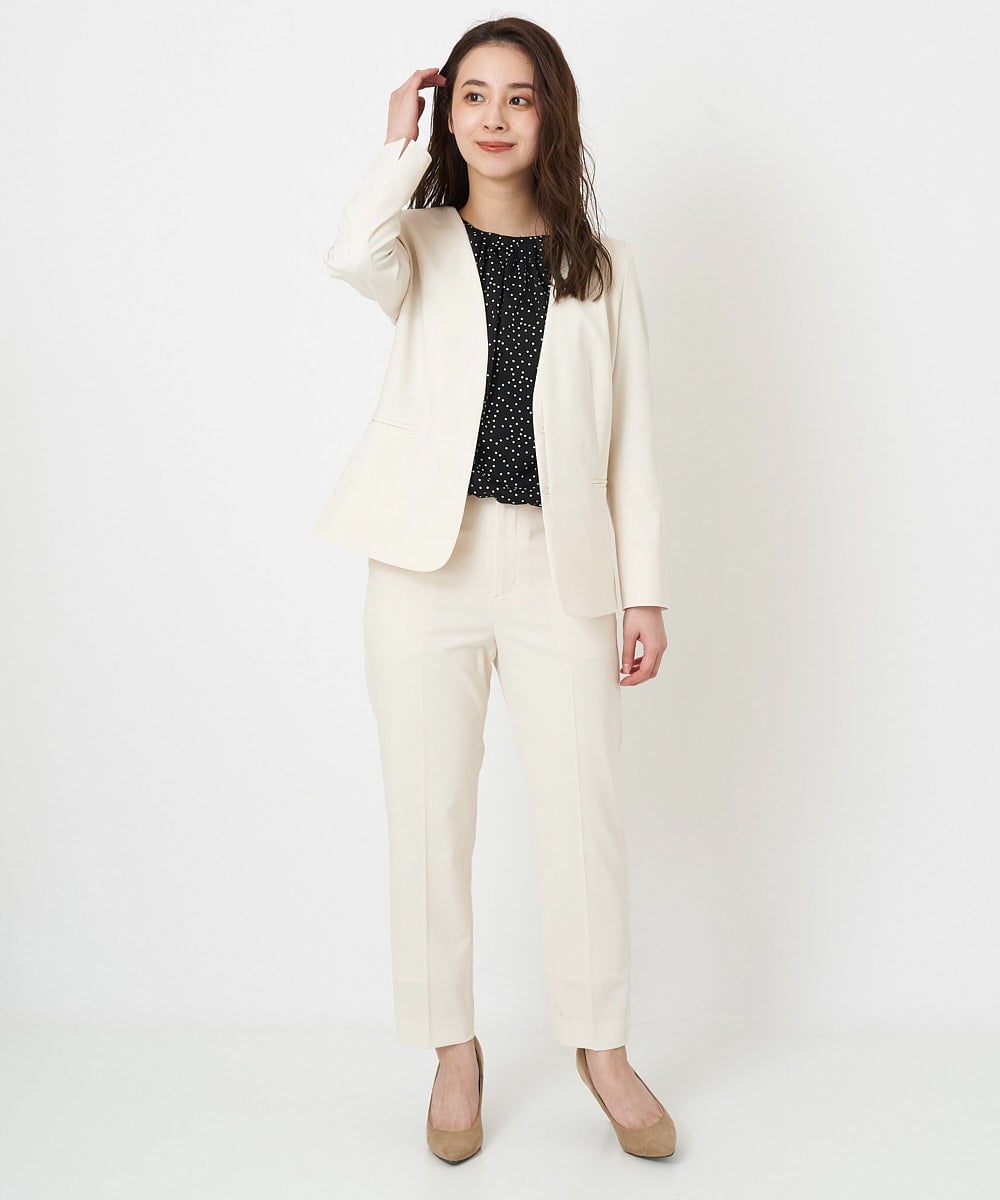 F6DFS19350 MICHEL KLEIN(小さいサイズ)(メゾン ドゥ サンク) [小さいサイズ]ストレッチノーカラージャケット(セットアップ対応) オフホワイト(81)