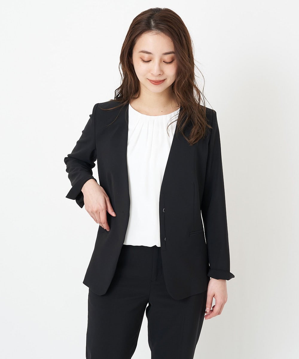 F6DFS19350 MICHEL KLEIN(小さいサイズ)(メゾン ドゥ サンク) [小さいサイズ]ストレッチノーカラージャケット(セットアップ対応) オフホワイト(81)
