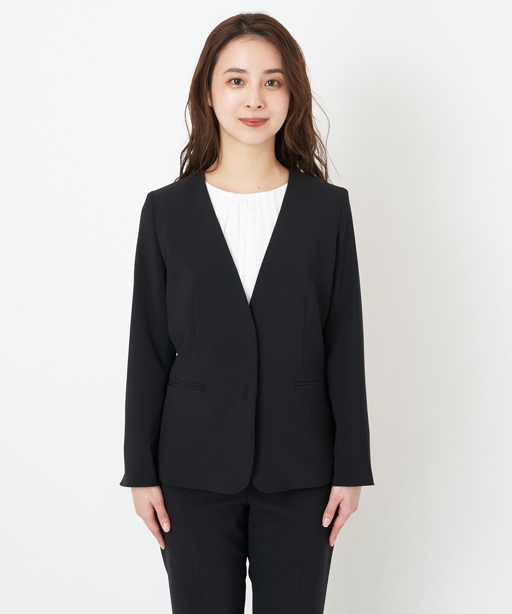 F6DFS19350 MICHEL KLEIN(小さいサイズ)(メゾン ドゥ サンク) [小さいサイズ]ストレッチノーカラージャケット(セットアップ対応) オフホワイト(81)