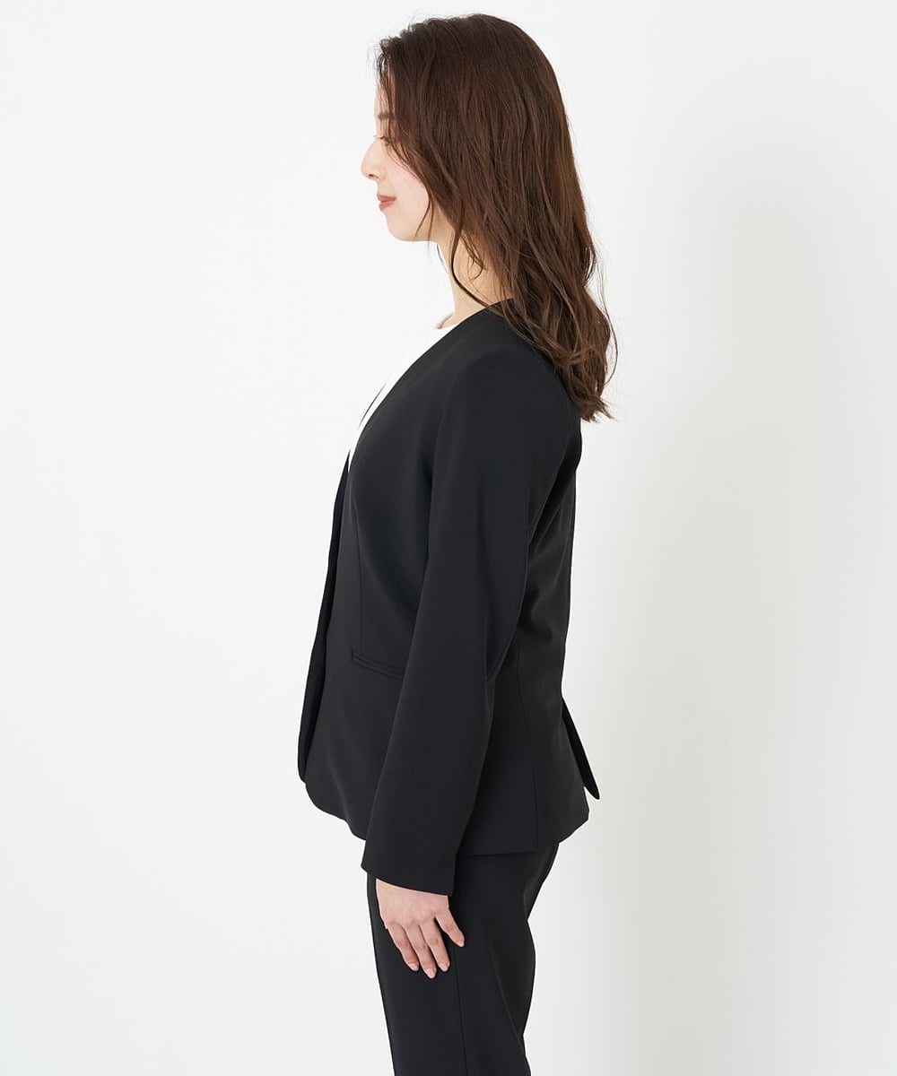 F6DFS19350 MICHEL KLEIN(小さいサイズ)(メゾン ドゥ サンク) [小さいサイズ]ストレッチノーカラージャケット(セットアップ対応) オフホワイト(81)
