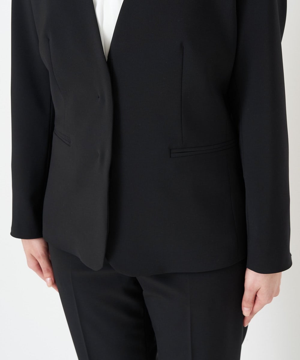 F6DFS19350 MICHEL KLEIN(小さいサイズ)(メゾン ドゥ サンク) [小さいサイズ]ストレッチノーカラージャケット(セットアップ対応) オフホワイト(81)
