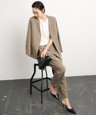 F6DGA12290 MICHEL KLEIN(小さいサイズ)(メゾン ドゥ サンク) [小さいサイズ]ノーカラージャケット(接触冷感/セットアップ対応) カーキ