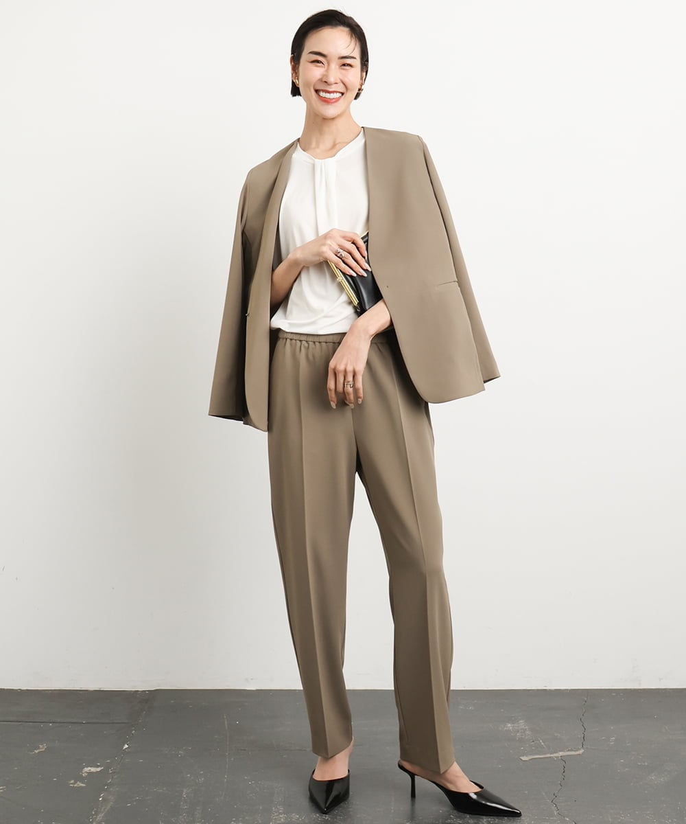 F6DGA12290 MICHEL KLEIN(小さいサイズ)(メゾン ドゥ サンク) [小さいサイズ]ノーカラージャケット(接触冷感/セットアップ対応) カーキ